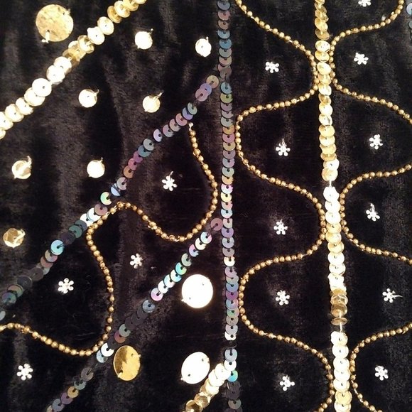 NWOT Black Velvet Shoulder Bag/Tote, Gold Sequins & Beads - Picture 11 of 13